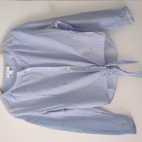 1901 Tops - 1901 lightweight cotton button down blouse with pear embroidered print